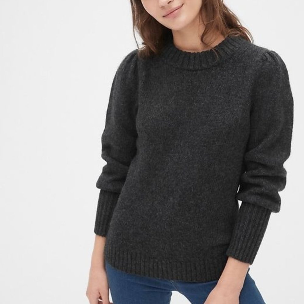 GAP Puff Sleeve Crewneck Sweater in Charcoal Heather (size XS)